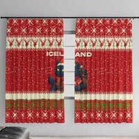 Iceland Christmas Window Curtain with Red Snowflake Pattern Yule Cat and National Coat of Arms Motif - Wonder Print Shop