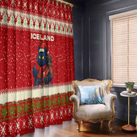 Iceland Christmas Window Curtain with Red Snowflake Pattern Yule Cat and National Coat of Arms Motif - Wonder Print Shop