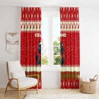Iceland Christmas Window Curtain with Red Snowflake Pattern Yule Cat and National Coat of Arms Motif - Wonder Print Shop