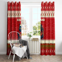 Iceland Christmas Window Curtain with Red Snowflake Pattern Yule Cat and National Coat of Arms Motif - Wonder Print Shop