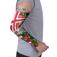 Iceland Christmas Arm Sleeves with Green & Red Candy Cane Pattern Santa Claus and National Flag Motif - Wonder Print Shop