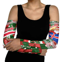 Iceland Christmas Arm Sleeves with Green & Red Candy Cane Pattern Santa Claus and National Flag Motif - Wonder Print Shop