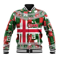 Iceland Christmas Baseball Jacket with Green & Red Candy Cane Pattern Santa Claus and National Flag Motif - Wonder Print Shop