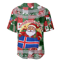 Iceland Christmas Baseball Jersey with Green & Red Candy Cane Pattern Santa Claus and National Flag Motif - Wonder Print Shop