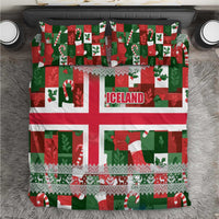 Iceland Christmas Bedding Set with Green & Red Candy Cane Pattern Santa Claus and National Flag Motif - Wonder Print Shop