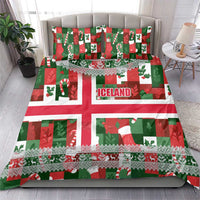 Iceland Christmas Bedding Set with Green & Red Candy Cane Pattern Santa Claus and National Flag Motif - Wonder Print Shop