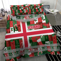 Iceland Christmas Bedding Set with Green & Red Candy Cane Pattern Santa Claus and National Flag Motif - Wonder Print Shop