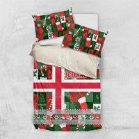 Iceland Christmas Bedding Set with Green & Red Candy Cane Pattern Santa Claus and National Flag Motif - Wonder Print Shop