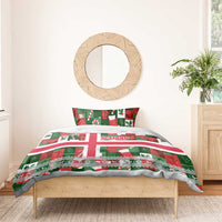 Iceland Christmas Bedding Set with Green & Red Candy Cane Pattern Santa Claus and National Flag Motif - Wonder Print Shop