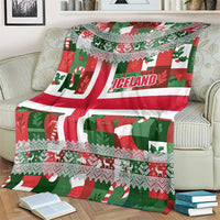 Iceland Christmas Blanket with Green & Red Candy Cane Pattern Santa Claus and National Flag Motif - Wonder Print Shop