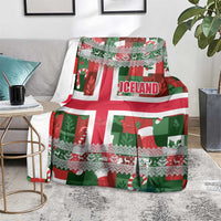 Iceland Christmas Blanket with Green & Red Candy Cane Pattern Santa Claus and National Flag Motif - Wonder Print Shop