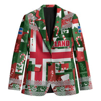 Iceland Christmas Blazer with Green & Red Candy Cane Pattern Santa Claus and National Flag Motif - Wonder Print Shop
