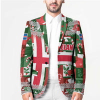 Iceland Christmas Blazer with Green & Red Candy Cane Pattern Santa Claus and National Flag Motif - Wonder Print Shop
