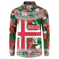 Iceland Christmas Button Sweatshirt with Green & Red Candy Cane Pattern Santa Claus and National Flag Motif - Wonder Print Shop