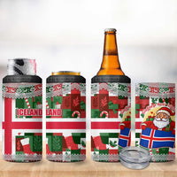 Iceland Christmas 4 in 1 Can Cooler Tumbler with Green & Red Candy Cane Pattern Santa Claus and National Flag Motif - Wonder Print Shop