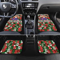 Iceland Christmas Car Mats with Green & Red Candy Cane Pattern Santa Claus and National Flag Motif - Wonder Print Shop