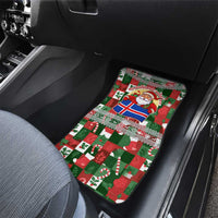 Iceland Christmas Car Mats with Green & Red Candy Cane Pattern Santa Claus and National Flag Motif - Wonder Print Shop