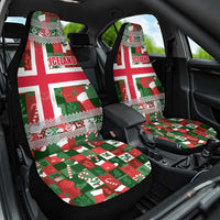 Iceland Christmas Car Seat Cover with Green & Red Candy Cane Pattern Santa Claus and National Flag Motif - Wonder Print Shop