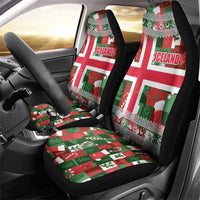 Iceland Christmas Car Seat Cover with Green & Red Candy Cane Pattern Santa Claus and National Flag Motif - Wonder Print Shop