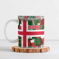Iceland Christmas Ceramic Mug with Green & Red Candy Cane Pattern Santa Claus and National Flag Motif - Wonder Print Shop