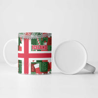 Iceland Christmas Ceramic Mug with Green & Red Candy Cane Pattern Santa Claus and National Flag Motif - Wonder Print Shop
