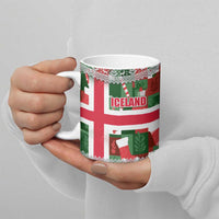 Iceland Christmas Ceramic Mug with Green & Red Candy Cane Pattern Santa Claus and National Flag Motif - Wonder Print Shop
