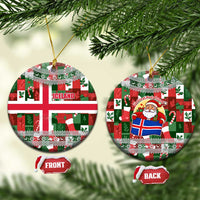 Iceland Christmas Ceramic Ornament with Green & Red Candy Cane Pattern Santa Claus and National Flag Motif - Wonder Print Shop