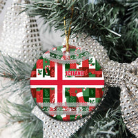 Iceland Christmas Ceramic Ornament with Green & Red Candy Cane Pattern Santa Claus and National Flag Motif - Wonder Print Shop
