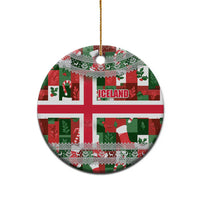 Iceland Christmas Ceramic Ornament with Green & Red Candy Cane Pattern Santa Claus and National Flag Motif - Wonder Print Shop