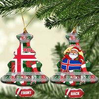 Iceland Christmas Ceramic Ornament with Green & Red Candy Cane Pattern Santa Claus and National Flag Motif - Wonder Print Shop
