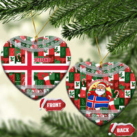 Iceland Christmas Ceramic Ornament with Green & Red Candy Cane Pattern Santa Claus and National Flag Motif - Wonder Print Shop