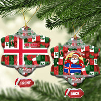 Iceland Christmas Ceramic Ornament with Green & Red Candy Cane Pattern Santa Claus and National Flag Motif - Wonder Print Shop