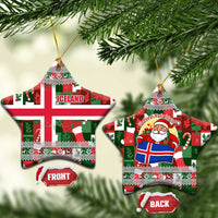 Iceland Christmas Ceramic Ornament with Green & Red Candy Cane Pattern Santa Claus and National Flag Motif - Wonder Print Shop