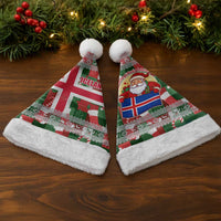 Iceland Christmas Santa Hat with Green & Red Candy Cane Pattern Santa Claus and National Flag Motif - Wonder Print Shop