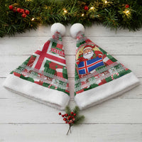 Iceland Christmas Santa Hat with Green & Red Candy Cane Pattern Santa Claus and National Flag Motif - Wonder Print Shop