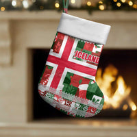 Iceland Christmas Stocking with Green & Red Candy Cane Pattern Santa Claus and National Flag Motif - Wonder Print Shop