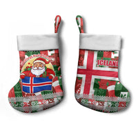 Iceland Christmas Stocking with Green & Red Candy Cane Pattern Santa Claus and National Flag Motif - Wonder Print Shop