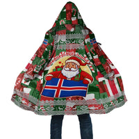 Iceland Christmas Cloak with Green & Red Candy Cane Pattern Santa Claus and National Flag Motif - Wonder Print Shop