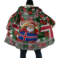 Iceland Christmas Cloak with Green & Red Candy Cane Pattern Santa Claus and National Flag Motif - Wonder Print Shop