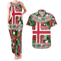 Iceland Christmas Couples Matching Tank Maxi Dress and Hawaiian Shirt with Green & Red Candy Cane Pattern Santa Claus and National Flag Motif - Wonder Print Shop