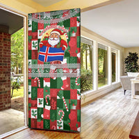 Iceland Christmas Door Cover with Green & Red Candy Cane Pattern Santa Claus and National Flag Motif - Wonder Print Shop