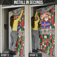 Iceland Christmas Door Cover with Green & Red Candy Cane Pattern Santa Claus and National Flag Motif - Wonder Print Shop