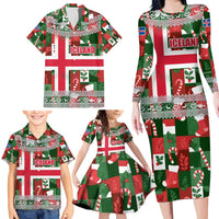 Iceland Christmas Family Matching Long Sleeve Bodycon Dress and Hawaiian Shirt with Green & Red Candy Cane Pattern Santa Claus and National Flag Motif - Wonder Print Shop