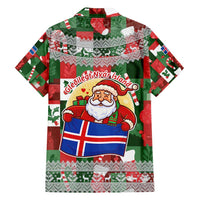 Iceland Christmas Family Matching Long Sleeve Bodycon Dress and Hawaiian Shirt with Green & Red Candy Cane Pattern Santa Claus and National Flag Motif - Wonder Print Shop