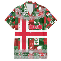 Iceland Christmas Family Matching Off The Shoulder Long Sleeve Dress and Hawaiian Shirt with Green & Red Candy Cane Pattern Santa Claus and National Flag Motif - Wonder Print Shop