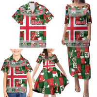 Iceland Christmas Family Matching Puletasi and Hawaiian Shirt with Green & Red Candy Cane Pattern Santa Claus and National Flag Motif - Wonder Print Shop
