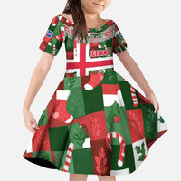 Iceland Christmas Family Matching Short Sleeve Bodycon Dress and Hawaiian Shirt with Green & Red Candy Cane Pattern Santa Claus and National Flag Motif - Wonder Print Shop