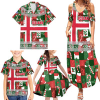Iceland Christmas Family Matching Summer Maxi Dress and Hawaiian Shirt with Green & Red Candy Cane Pattern Santa Claus and National Flag Motif - Wonder Print Shop