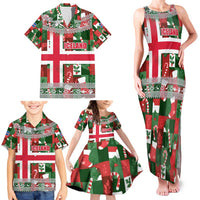 Iceland Christmas Family Matching Tank Maxi Dress and Hawaiian Shirt with Green & Red Candy Cane Pattern Santa Claus and National Flag Motif - Wonder Print Shop