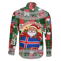 Iceland Christmas Family Matching Tank Maxi Dress and Hawaiian Shirt with Green & Red Candy Cane Pattern Santa Claus and National Flag Motif - Wonder Print Shop